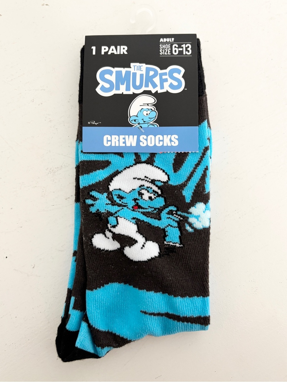 Smurf Black & Blue Crew Socks Adult Size 6-13